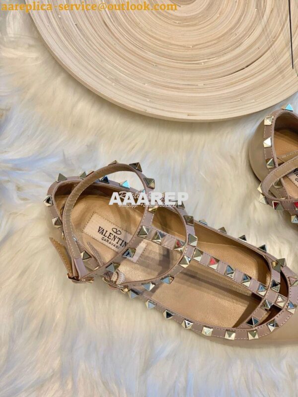 Replica Valentino Garavani Patent Rockstud Caged Ballet Flat Nude 5