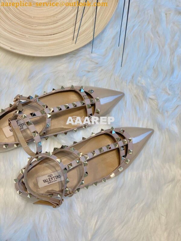 Replica Valentino Garavani Patent Rockstud Caged Ballet Flat Nude 6