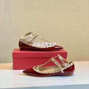 Replica Valentino Garavani Patent Rockstud Caged Ballet Flat Wine 2