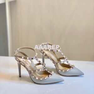 Replica Valentino Garavani Patent Rockstud Caged Pump 100mm Baby Blue 2