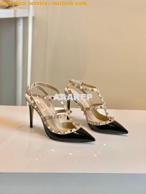 Replica Valentino Garavani Patent Rockstud Caged Pump 100mm Black 3