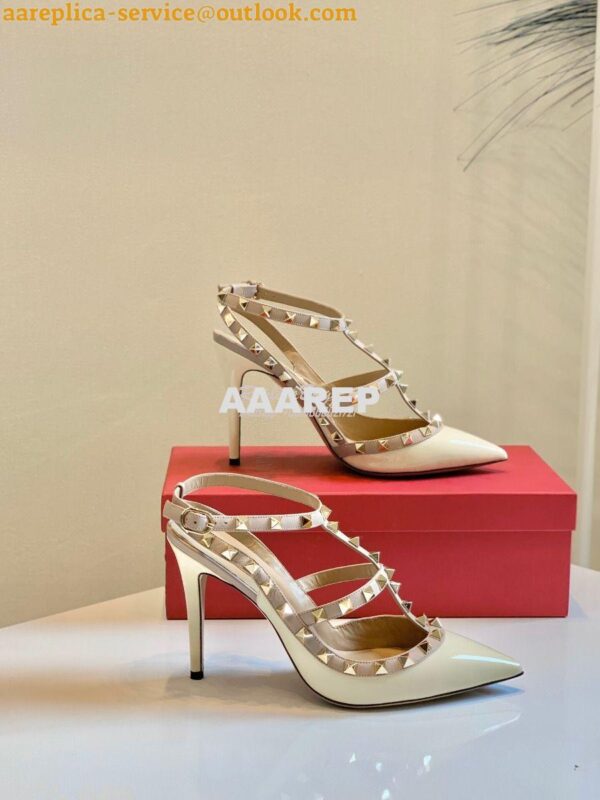 Replica Valentino Garavani Patent Rockstud Caged Pump 100mm Ivory 6