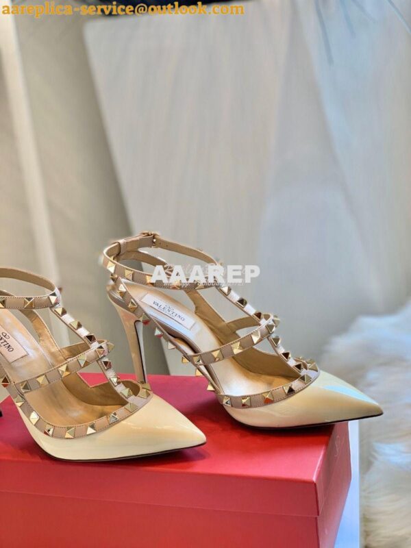 Replica Valentino Garavani Patent Rockstud Caged Pump 100mm Ivory 8