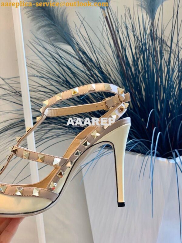 Replica Valentino Garavani Patent Rockstud Caged Pump 100mm Ivory 11