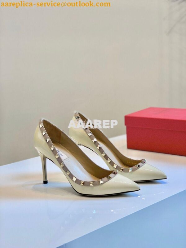 Replica Valentino Garavani Patent Rockstud Pump 85mm Ivory 3