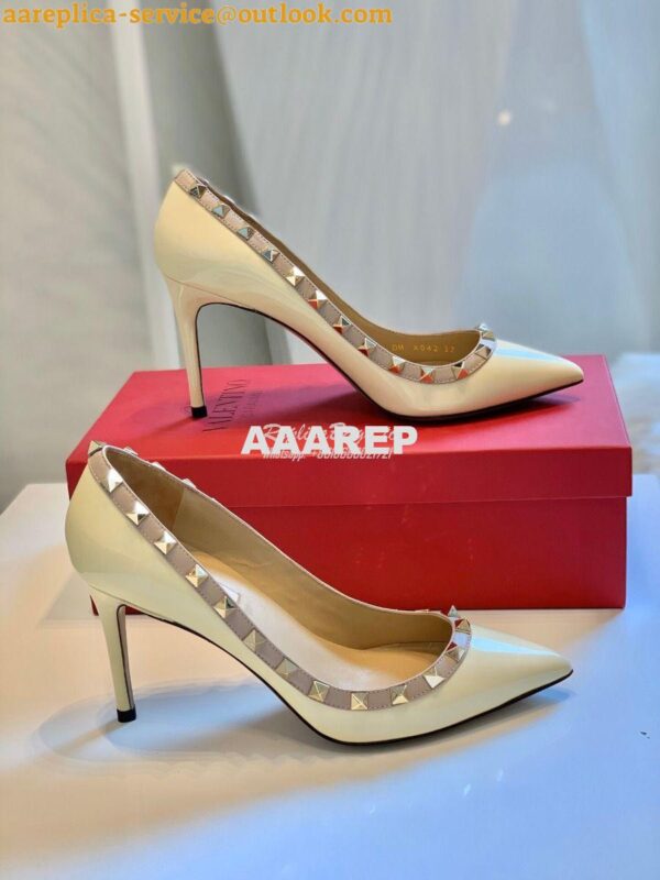 Replica Valentino Garavani Patent Rockstud Pump 85mm Ivory 5