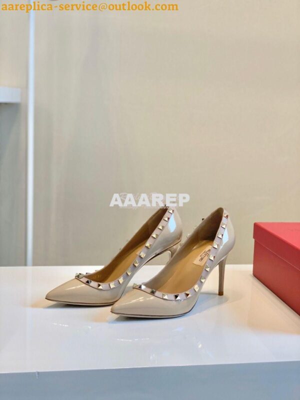 Replica Valentino Garavani Patent Rockstud Pump 85mm Nude 3