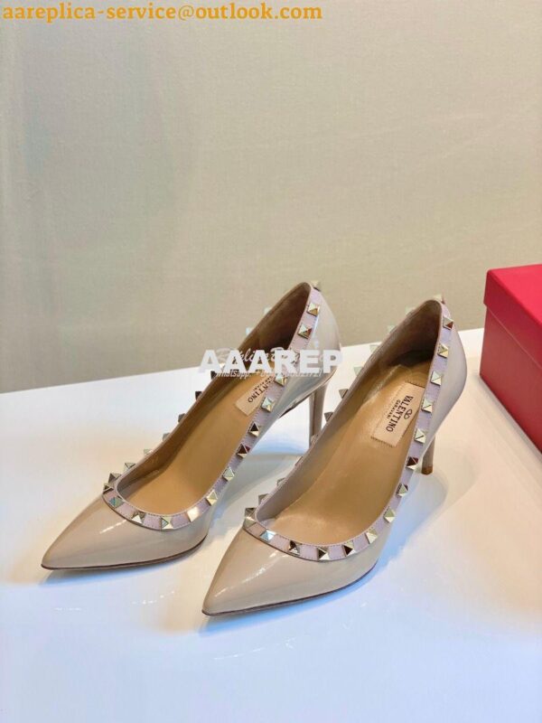 Replica Valentino Garavani Patent Rockstud Pump 85mm Nude 2