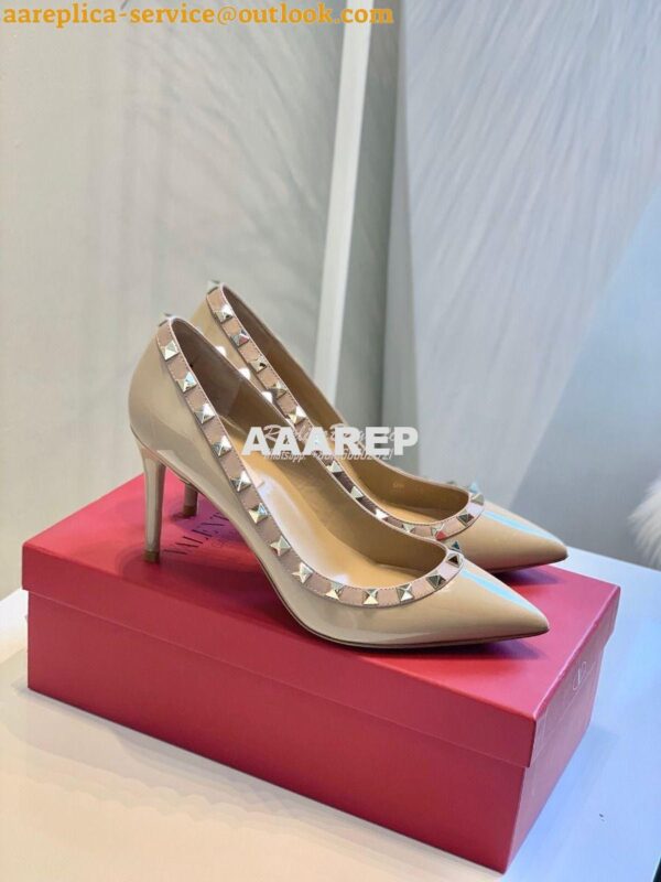 Replica Valentino Garavani Patent Rockstud Pump 85mm Nude 3