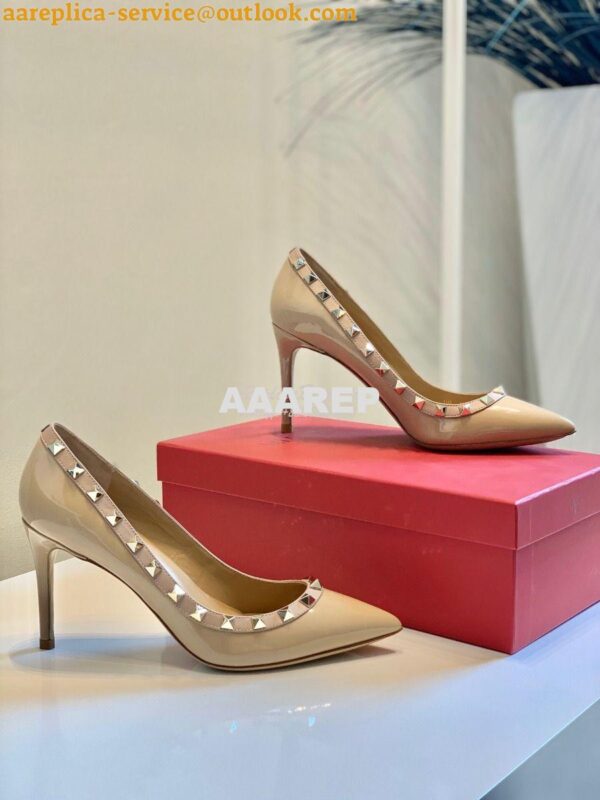 Replica Valentino Garavani Patent Rockstud Pump 85mm Nude 7