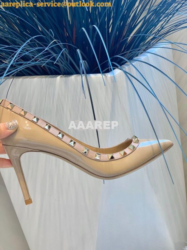 Replica Valentino Garavani Patent Rockstud Pump 85mm Nude 8