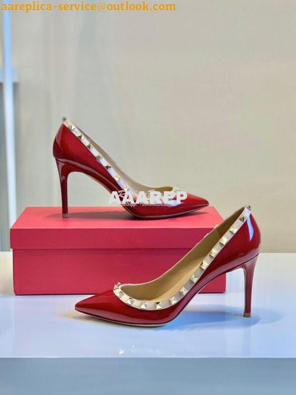 Replica Valentino Garavani Patent Rockstud Pump 85mm Wine 3