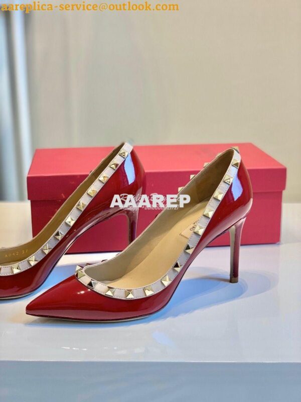 Replica Valentino Garavani Patent Rockstud Pump 85mm Wine 7