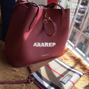 Replica Burberry Medium Grainy Leather Tote Bag Mahagony Red 2