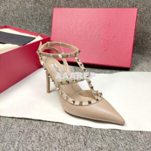 Replica Valentino Garavani Rockstud Caged Ankle Strap pump in calfskin