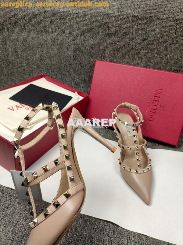 Replica Valentino Garavani Rockstud Caged Ankle Strap pump in calfskin 5