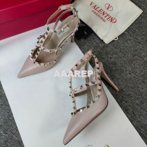 Replica Valentino Garavani Rockstud Caged Ankle Strap pump in Grainy c 2