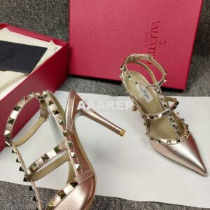 Replica Valentino Garavani Rockstud Caged Ankle Strap pump in Grainy c 2