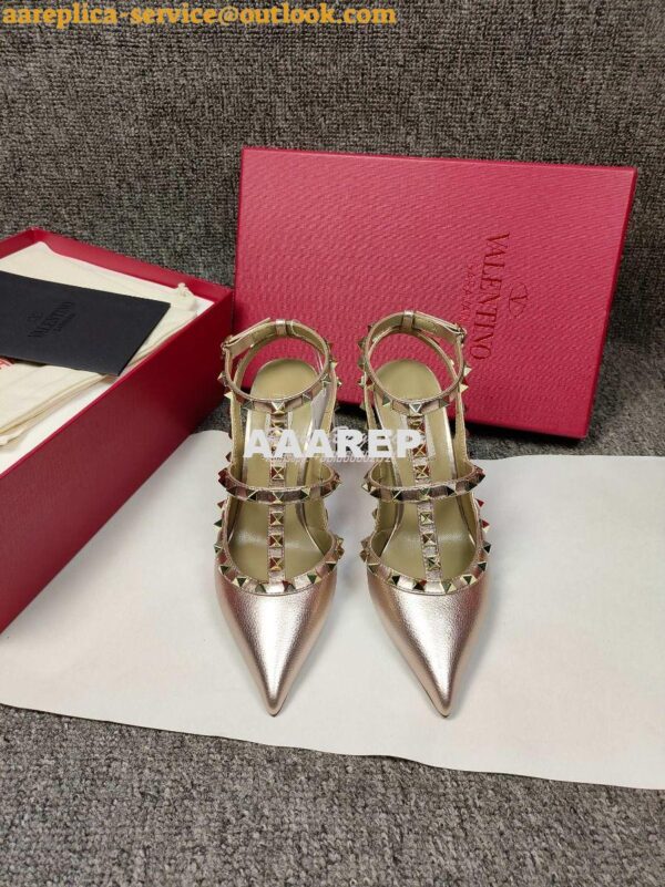 Replica Valentino Garavani Rockstud Caged Ankle Strap pump in Grainy c 5