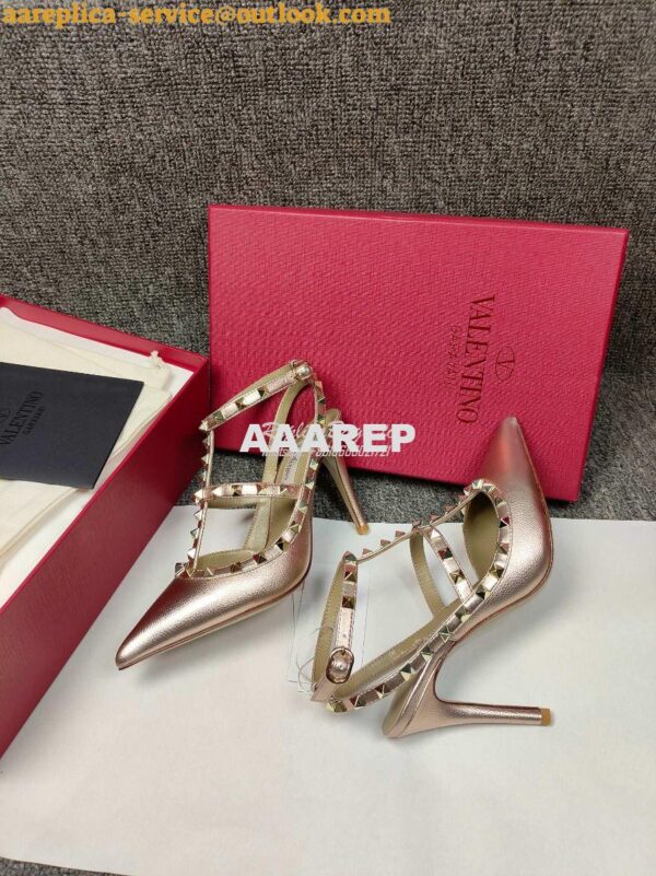 Replica Valentino Garavani Rockstud Caged Ankle Strap pump in Grainy c 6