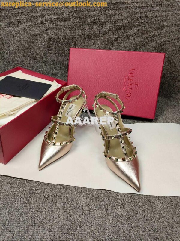 Replica Valentino Garavani Rockstud Caged Ankle Strap pump in Grainy c 7