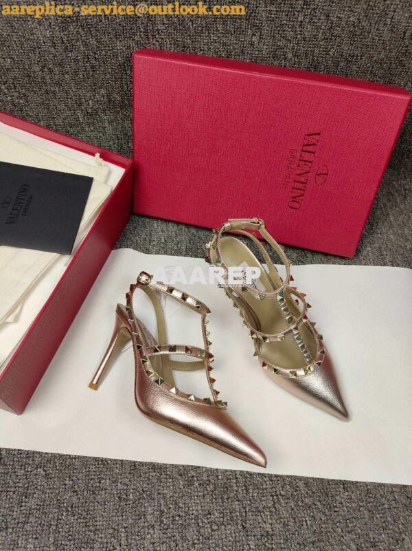 Replica Valentino Garavani Rockstud Caged Ankle Strap pump in Grainy c 8