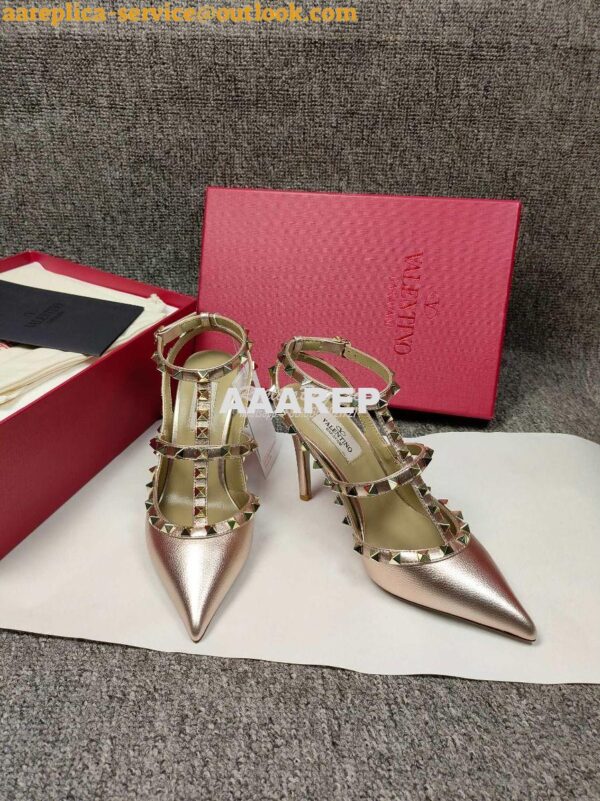 Replica Valentino Garavani Rockstud Caged Ankle Strap pump in Grainy c 9