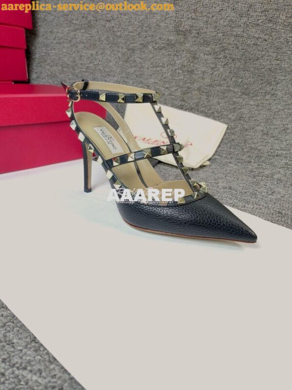 Replica Valentino Garavani Rockstud Caged Ankle Strap pump in Grainy c