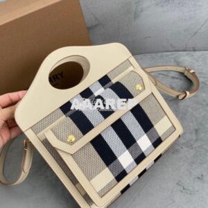 Replica Burberry Mini Check Cotton and Leather Pocket Bag Beige 802806 2