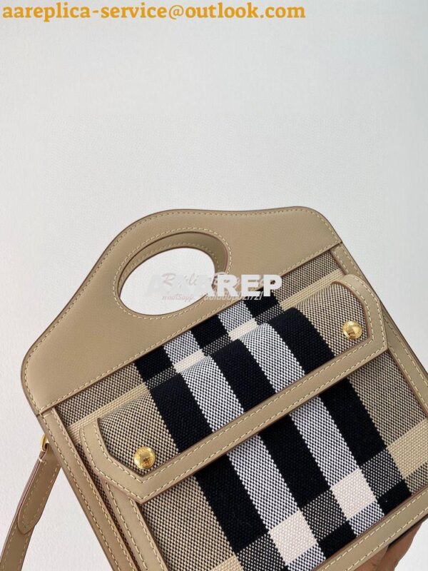 Replica Burberry Mini Check Cotton and Leather Pocket Bag Beige 802806 7