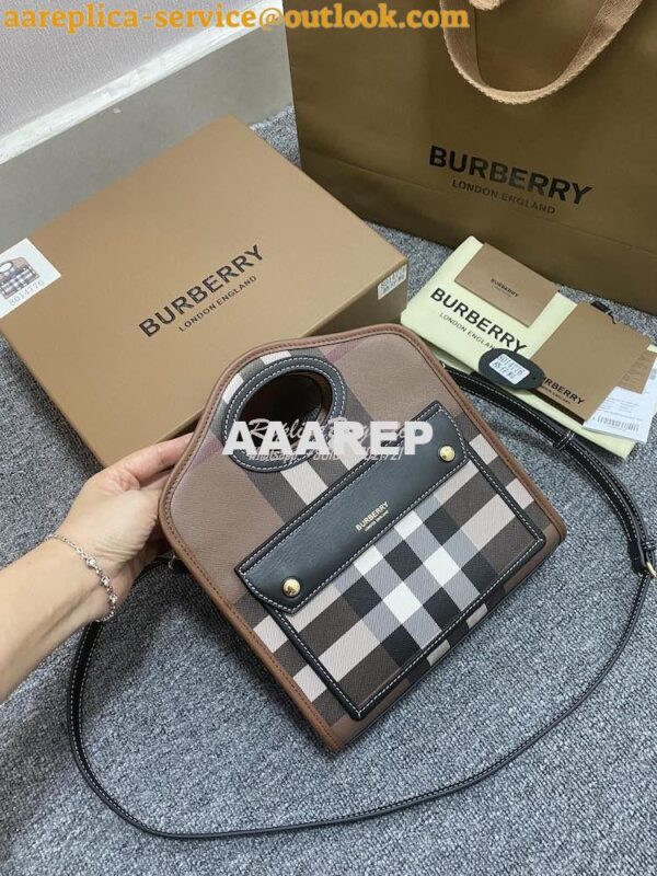 Replica Burberry Mini Dark Birch Brown E-canvas Pocket Bag 80146151 2