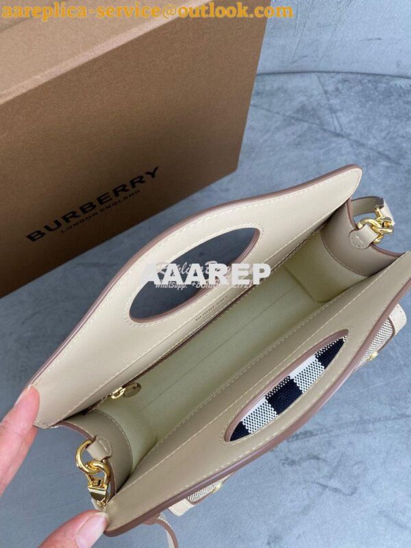 Replica Burberry Mini Check Cotton and Leather Pocket Bag Beige 802806 10