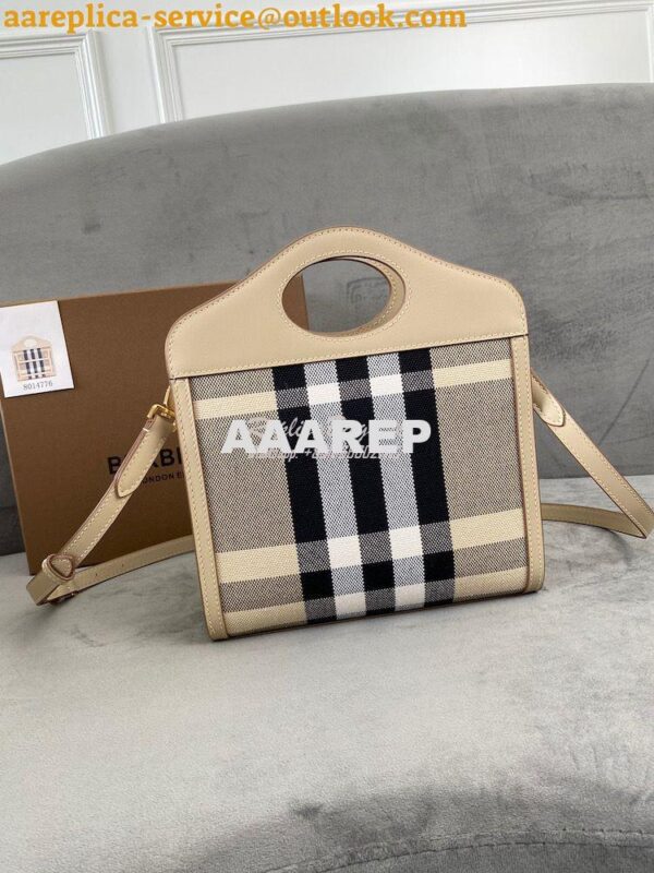 Replica Burberry Mini Check Cotton and Leather Pocket Bag Beige 802806 14