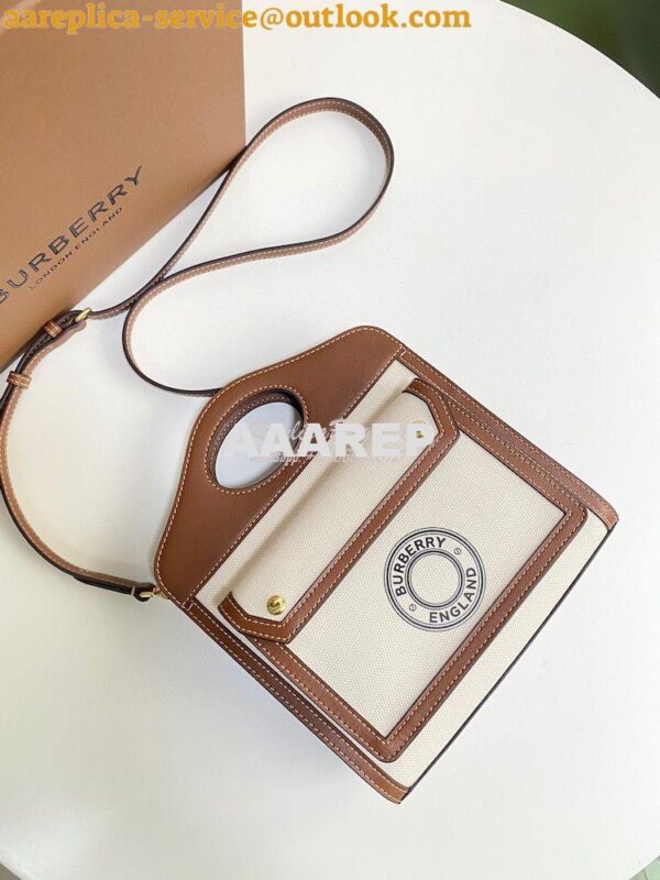 Replica Burberry Mini Logo Graphic Canvas and Leather Pocket Bag Natur 6