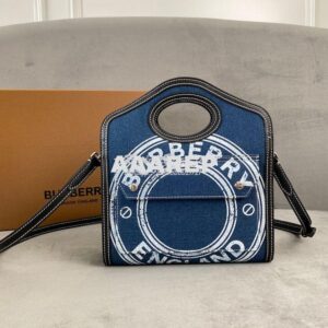 Replica Burberry Mini Logo Graphic Denim and Leather Pocket Bag Dark C