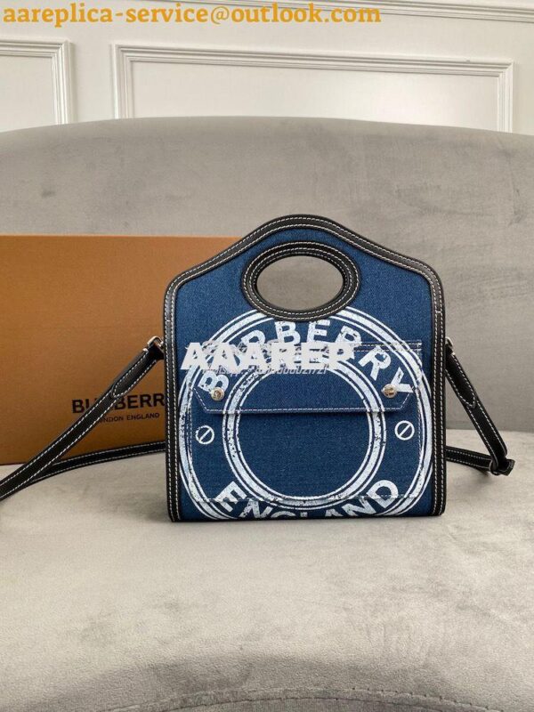 Replica Burberry Mini Logo Graphic Denim and Leather Pocket Bag Dark C 3