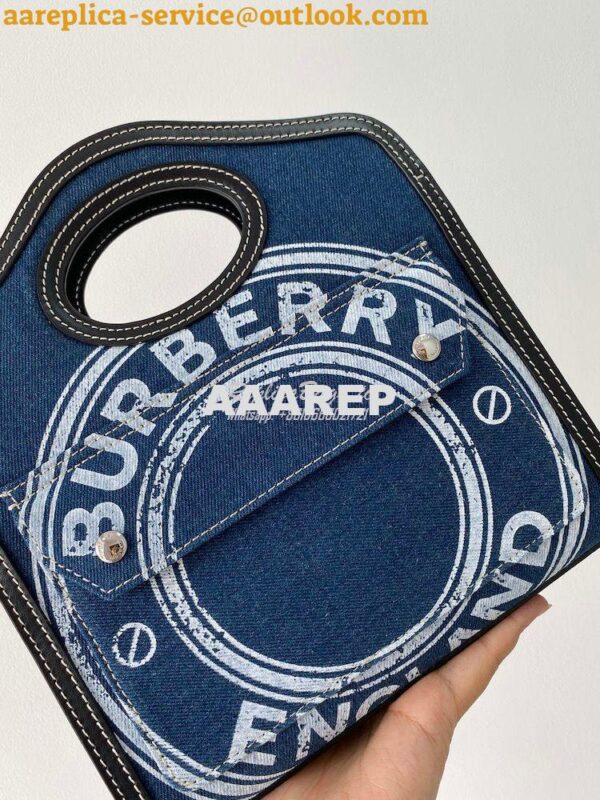 Replica Burberry Mini Logo Graphic Denim and Leather Pocket Bag Dark C 5