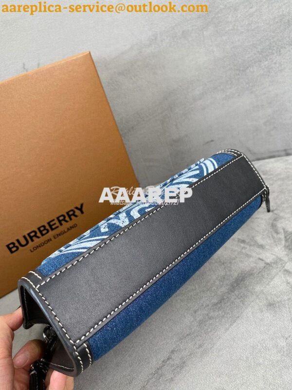 Replica Burberry Mini Logo Graphic Denim and Leather Pocket Bag Dark C 14