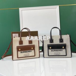 Replica Burberry Mini Two-tone Canvas and Leather Freya Bag Black 8044