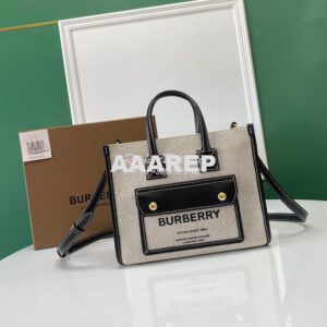 Replica Burberry Mini Two-tone Canvas and Leather Freya Bag Black 8044 2