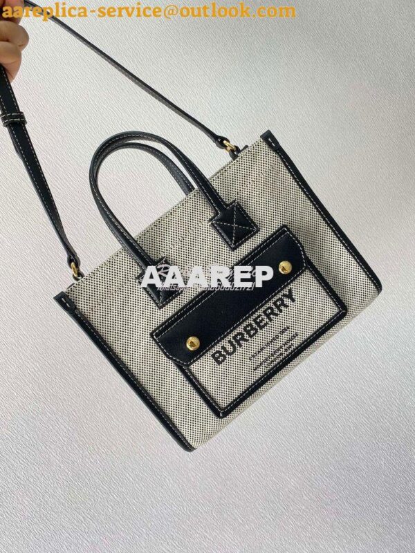 Replica Burberry Mini Two-tone Canvas and Leather Freya Bag Black 8044 3