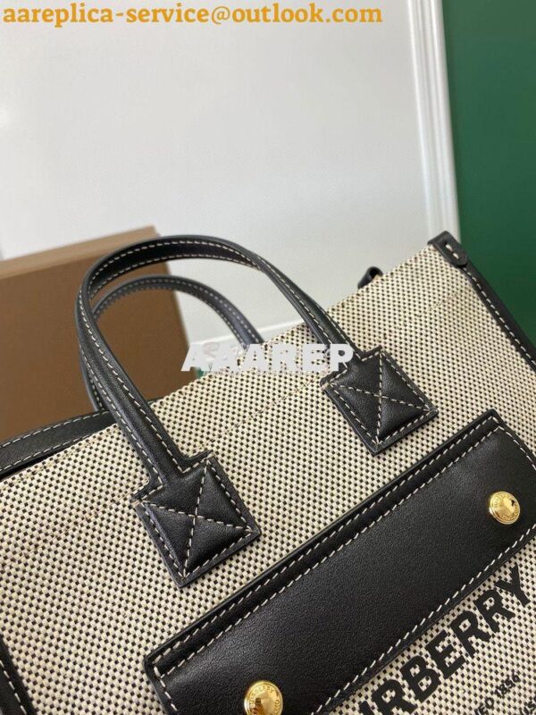 Replica Burberry Mini Two-tone Canvas and Leather Freya Bag Black 8044 5