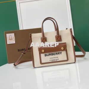 Replica Burberry Mini Two-tone Canvas and Leather Freya Bag Natural Ta