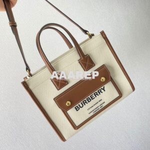 Replica Burberry Mini Two-tone Canvas and Leather Freya Bag Natural Ta 2