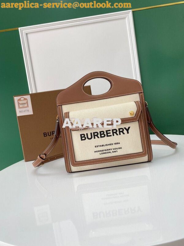 Replica Burberry Mini Two-tone Canvas and Leather Pocket Bag 80146151 3