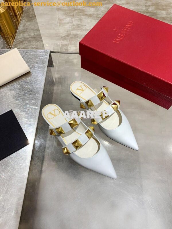 Replica Valentino Roman Stud Flat Mule In Calfskin VW2S0BK8 Ivory 3