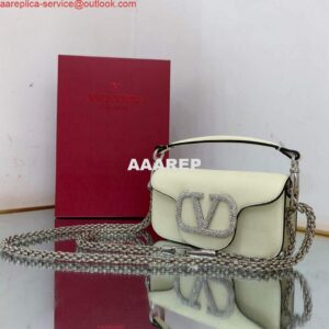 Replica Valentino WB0K53ZXL Star diamond Locò Small Shoulder Bag in Calfskin Light Ivory 2