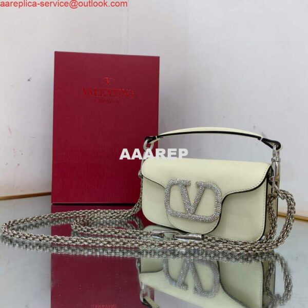 Replica Valentino WB0K53ZXL Star diamond Locò Small Shoulder Bag in Calfskin Light Ivory 4