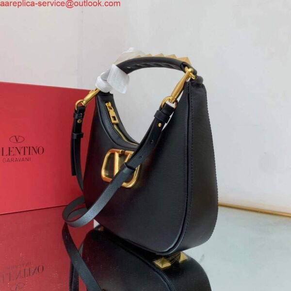 Replica Valentino WB0K69EIM Stud Sign Calfskin Hobo Bag Black 3