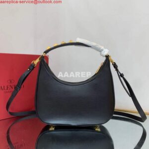 Replica Valentino WB0K69EIM Stud Sign Calfskin Hobo Bag Black 2